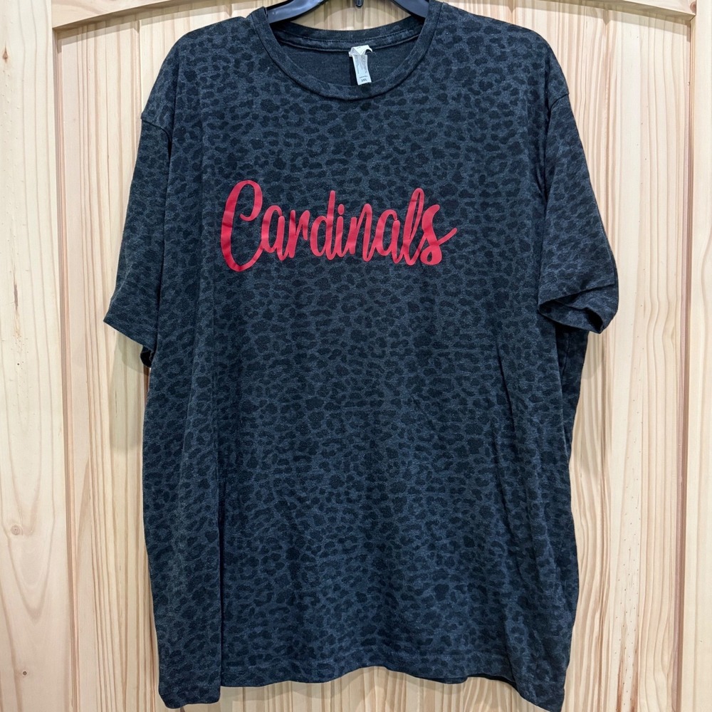 LAT Apparel Cardinals Leopard Print T-Shirt Womens 2XL Grey Red Short Sleeve